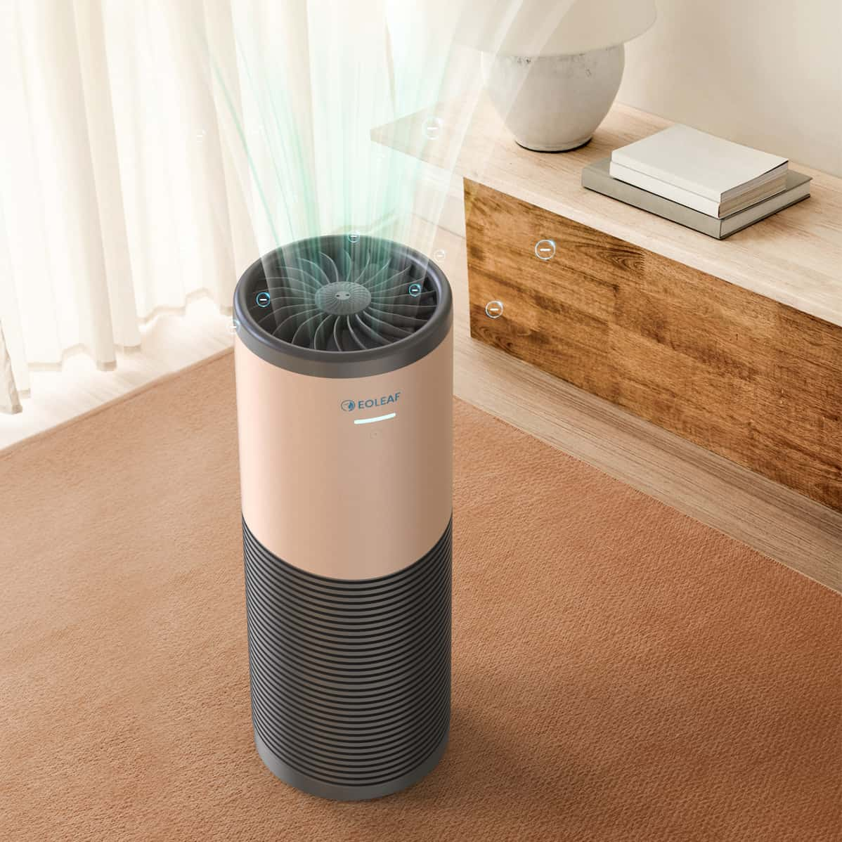 Eoleaf's AEROPRO 150 air purifier in a brown room