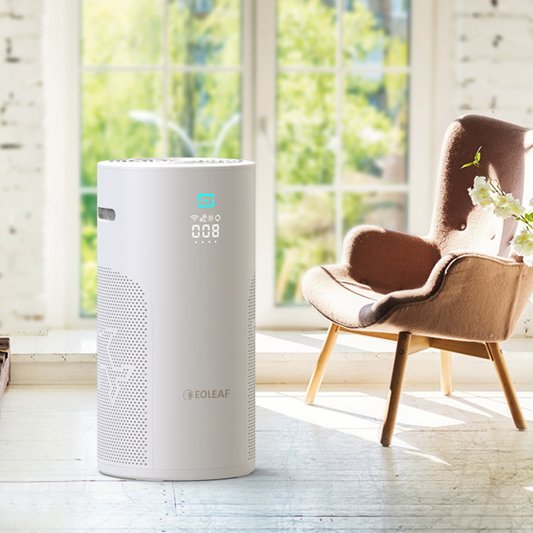 The AEROPRO 40 air purifier in a living room