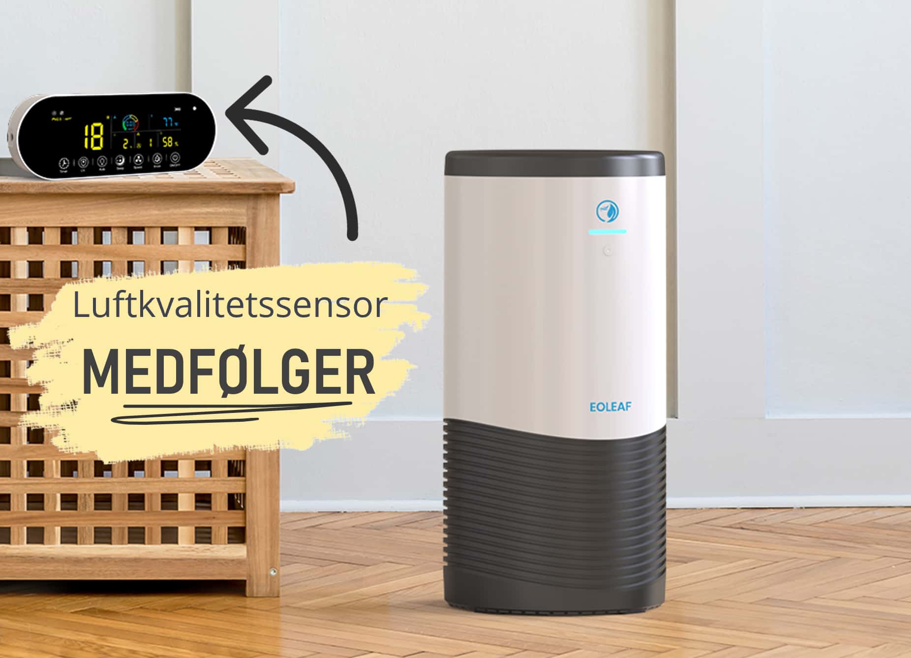 Eoleafs TeraPur 600 med dens håndholdte fjernbetjening ved siden af.